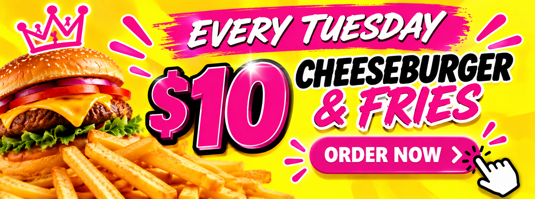 $10 Cheeseburger and Fries Tuesday Special